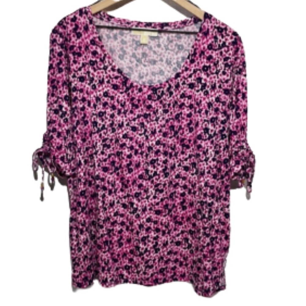 MICHAEL Michael Kors Blue Pink Relaxed Tie Front Blouse